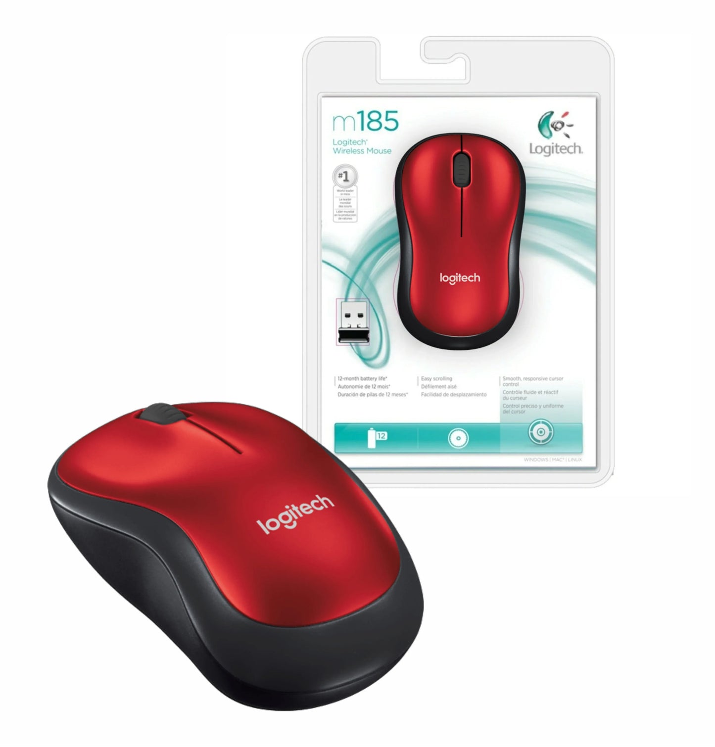 Mouse Logitech M185 inalámbrico rojo - Tecatech-uy