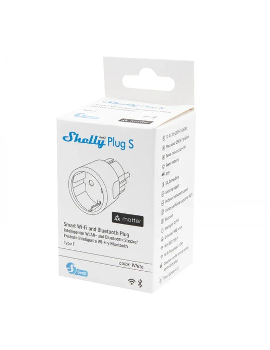 Caja de Shelly Plug S Gen3, enchufe inteligente Wi-Fi y Bluetooth, domótica Tecatech Uruguay