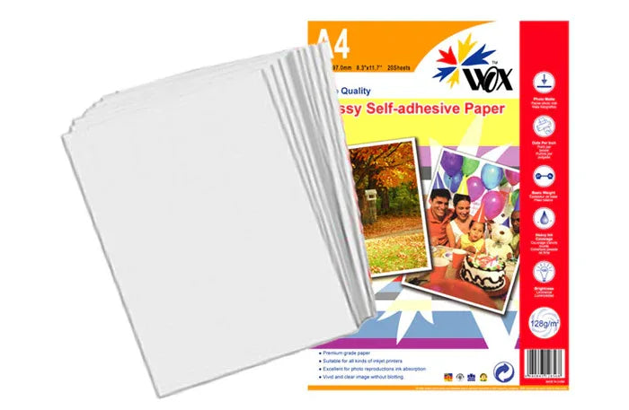 Papel wox glossy fotográfico a4 - autoadhesivo 128grs. X 20 uds. - Tecatech-uy