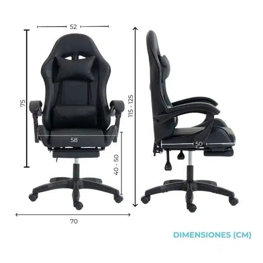 Silla Gamer ergonómica con masajes y apoyapies negra