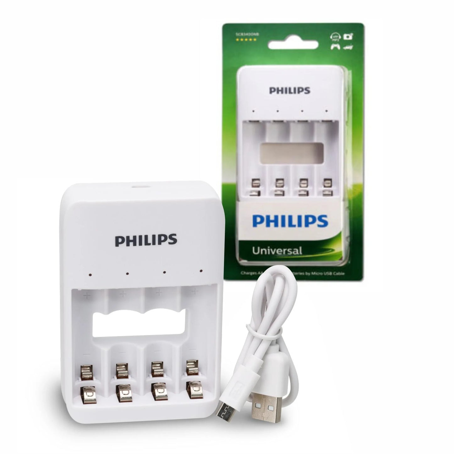 Cargador USB Philips para 4 pilas AAA/AA - Tecatech-uy