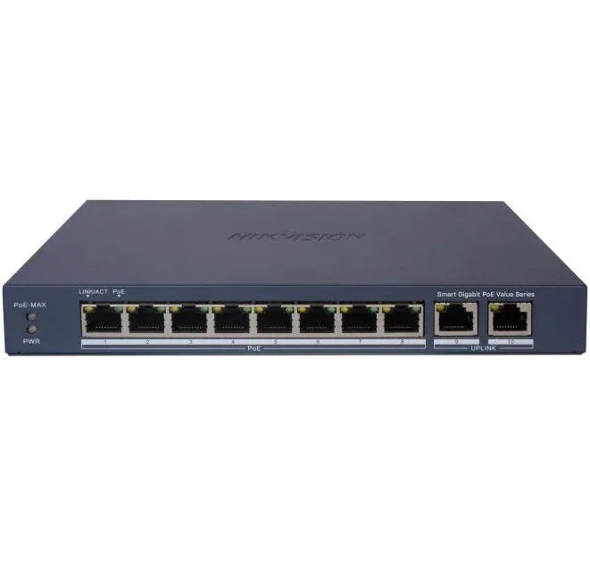 Switch PoE Hikvision 10 puertos gigabit 60w admin. - Tecatech-uy
