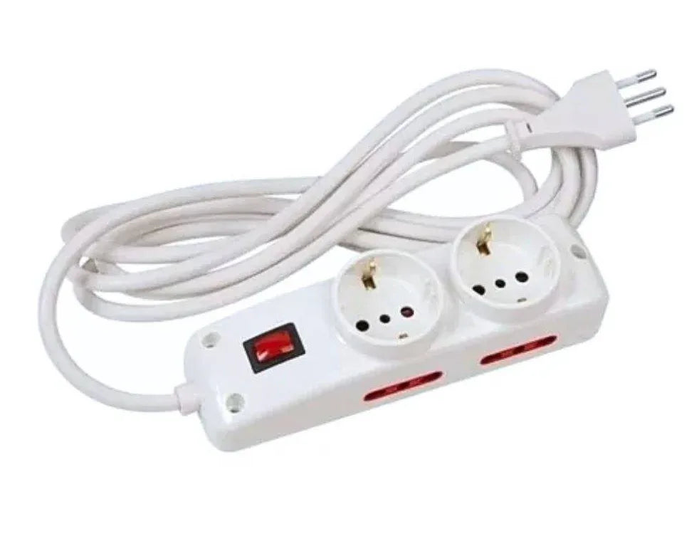 Alargue 5 metros 2xSchuko 4x3L a ficha 3L Conatel - Tecatech-uy