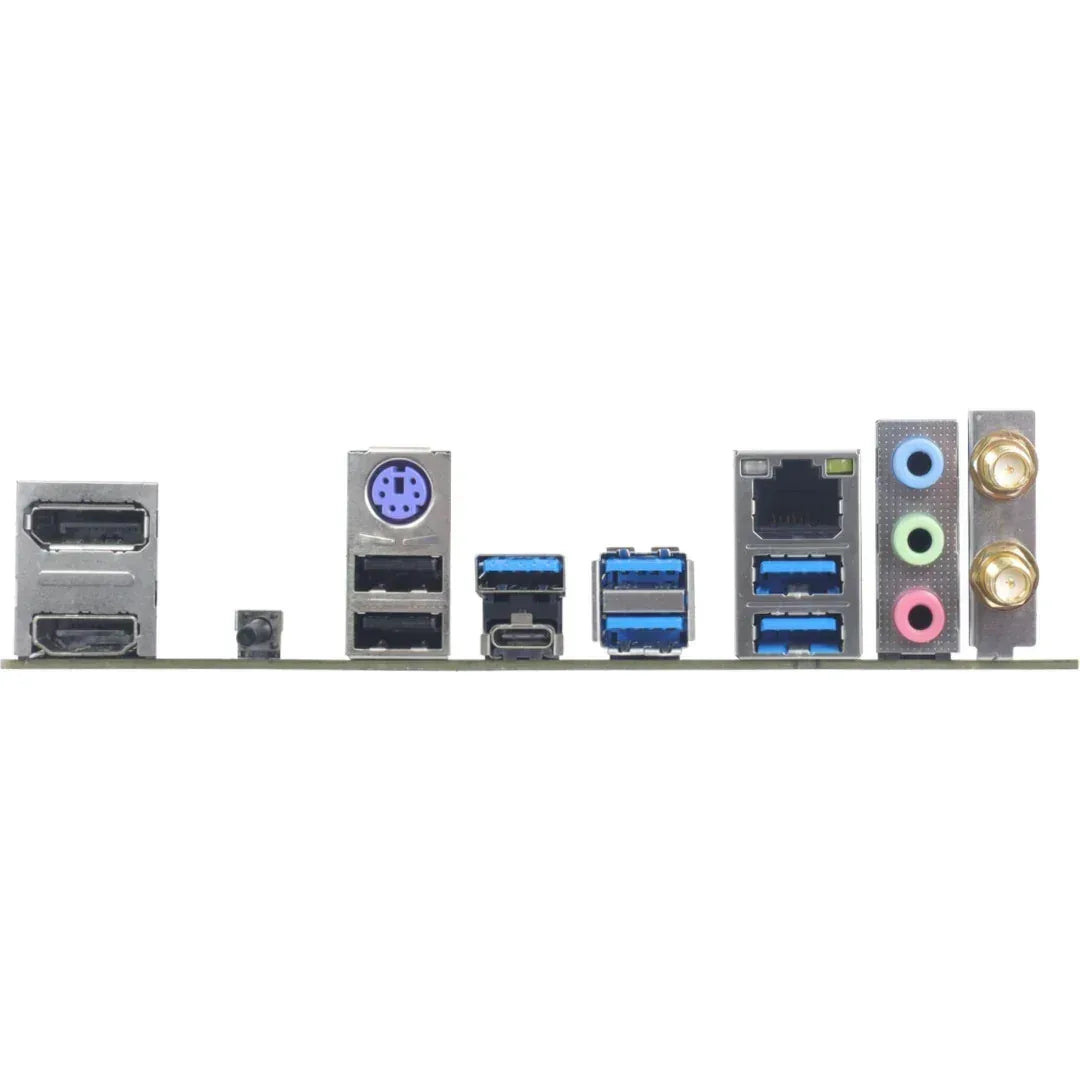 Panel trasero de motherboard con puertos HDMI, USB, Ethernet, audio y conectores Tecatech-uy