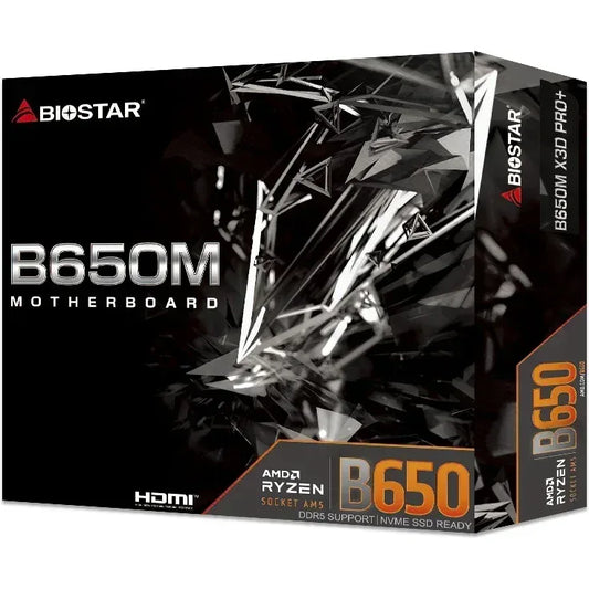 Caja de motherboard Biostar B650M para PC, soporte AMD Ryzen, DDR5 y NVMe, tecnología en Tecatech-uy