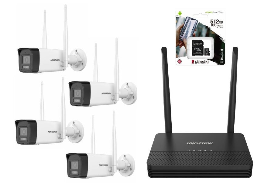 Combo Hikvision NVS Wifi 6 + 4 camaras bullet 2MP + MicroDS 512GB