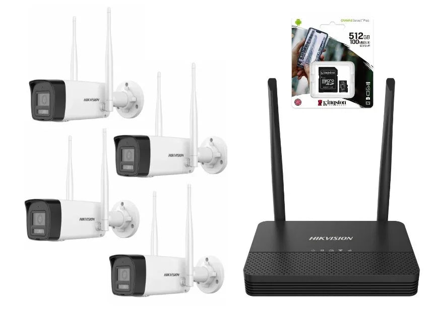 Combo Hikvision NVS Wifi 6 + 4 camaras bullet 2MP + MicroDS 512GB - Tecatech-uy
