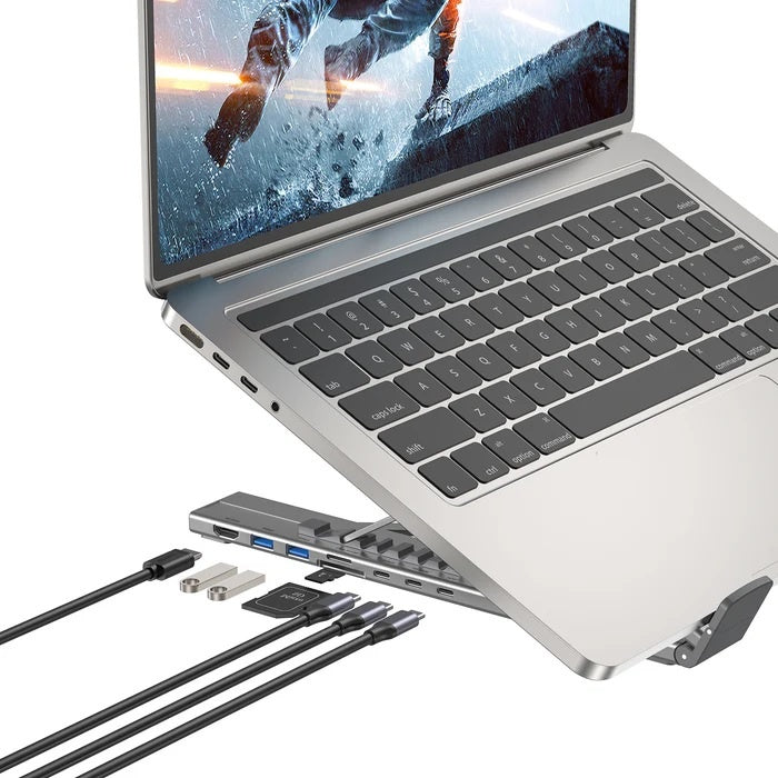 Soporte y HUB Unitek para Notebook aluminio plegable