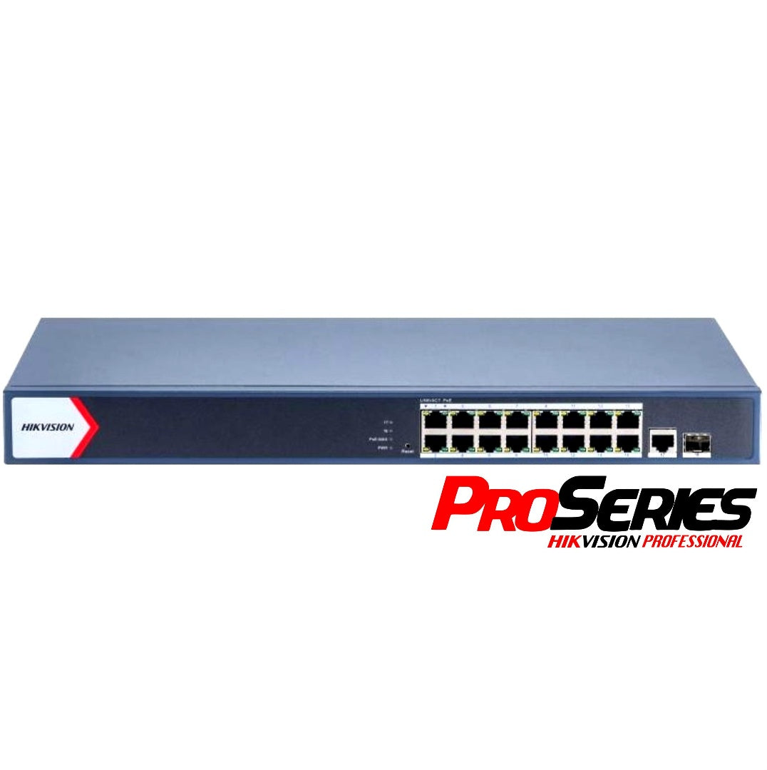 Switch PoE Hikvision PRO 16 puertos gigabit 230w admin. - Tecatech-uy