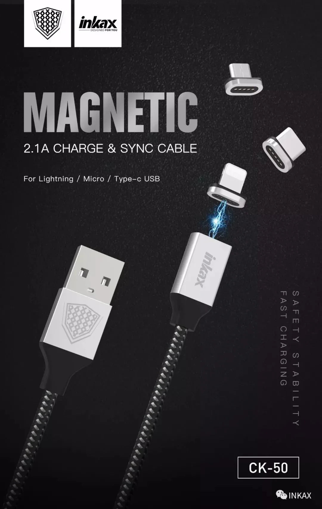 Cable Inkax 1 metro USB-A a Lightning magnético - Tecatech-uy