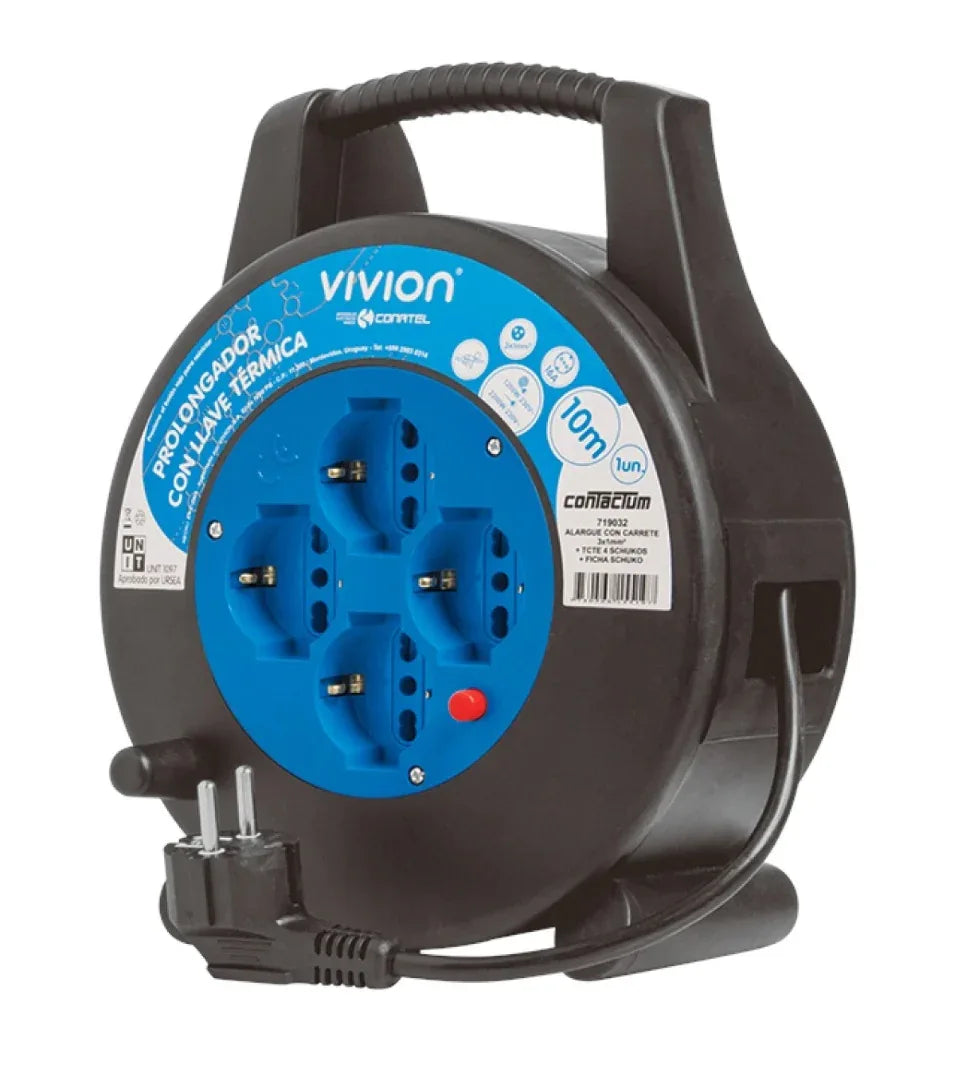 Alargue carrete 10 metros 4xSchuko a ficha Schuko Conatel - Tecatech-uy