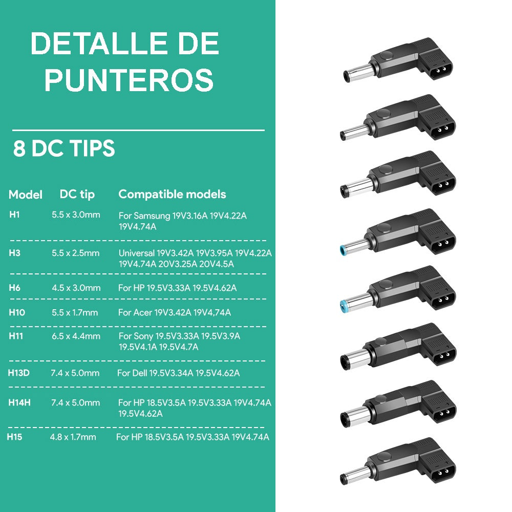 Cargador universal para Laptop 90W 8 punteros - Tecatech-uy