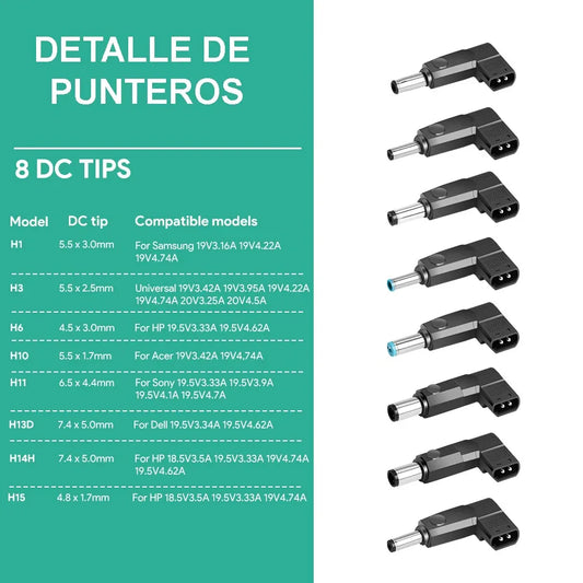 Cargador universal para Laptop 90W 8 punteros - Tecatech-uy