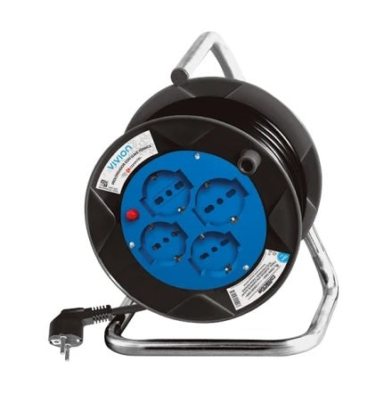 Alargue carrete 15 metros 4xSchuko a ficha Schuko Conatel - Tecatech-uy