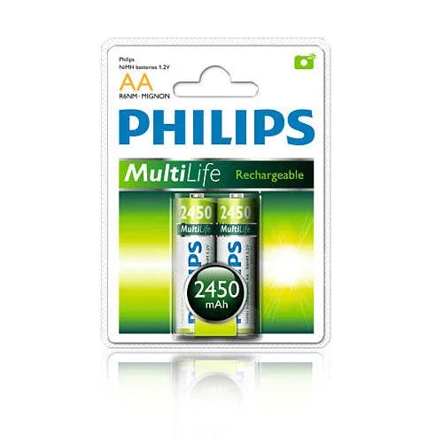 Pilas recargables Philips AA 2450mAh X2 - Tecatech-uy