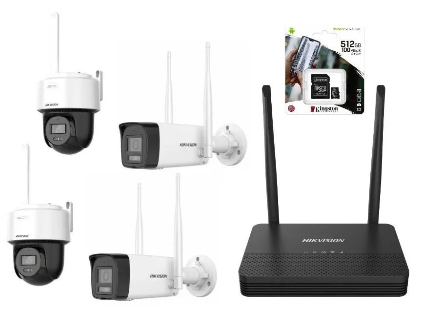 Combo Hikvision NVS Wifi 6 + 4 camaras 2MP + MicroSD 512GB - Tecatech-uy
