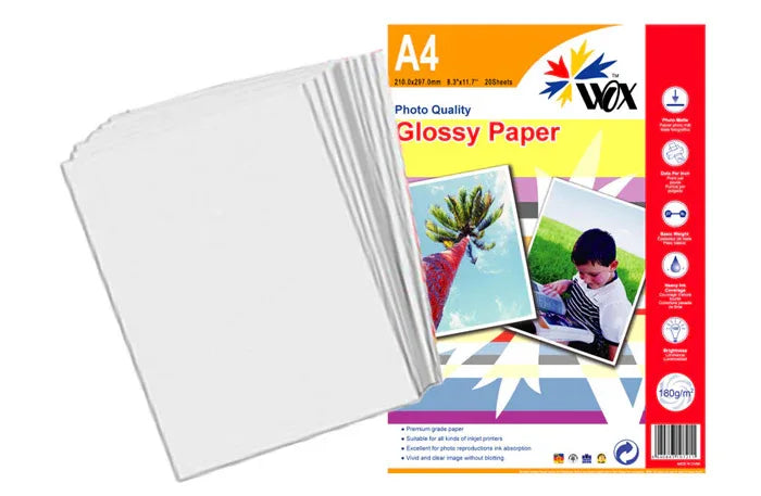 Papel wox glossy fotográfico a4 180grs. X 20 uds. - Tecatech-uy