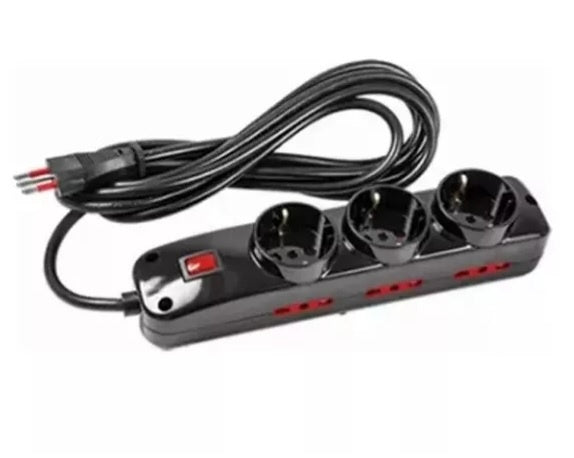Alargue 3 metros 3xSchuko 6x3L a ficha 3L Conatel negro - Tecatech-uy