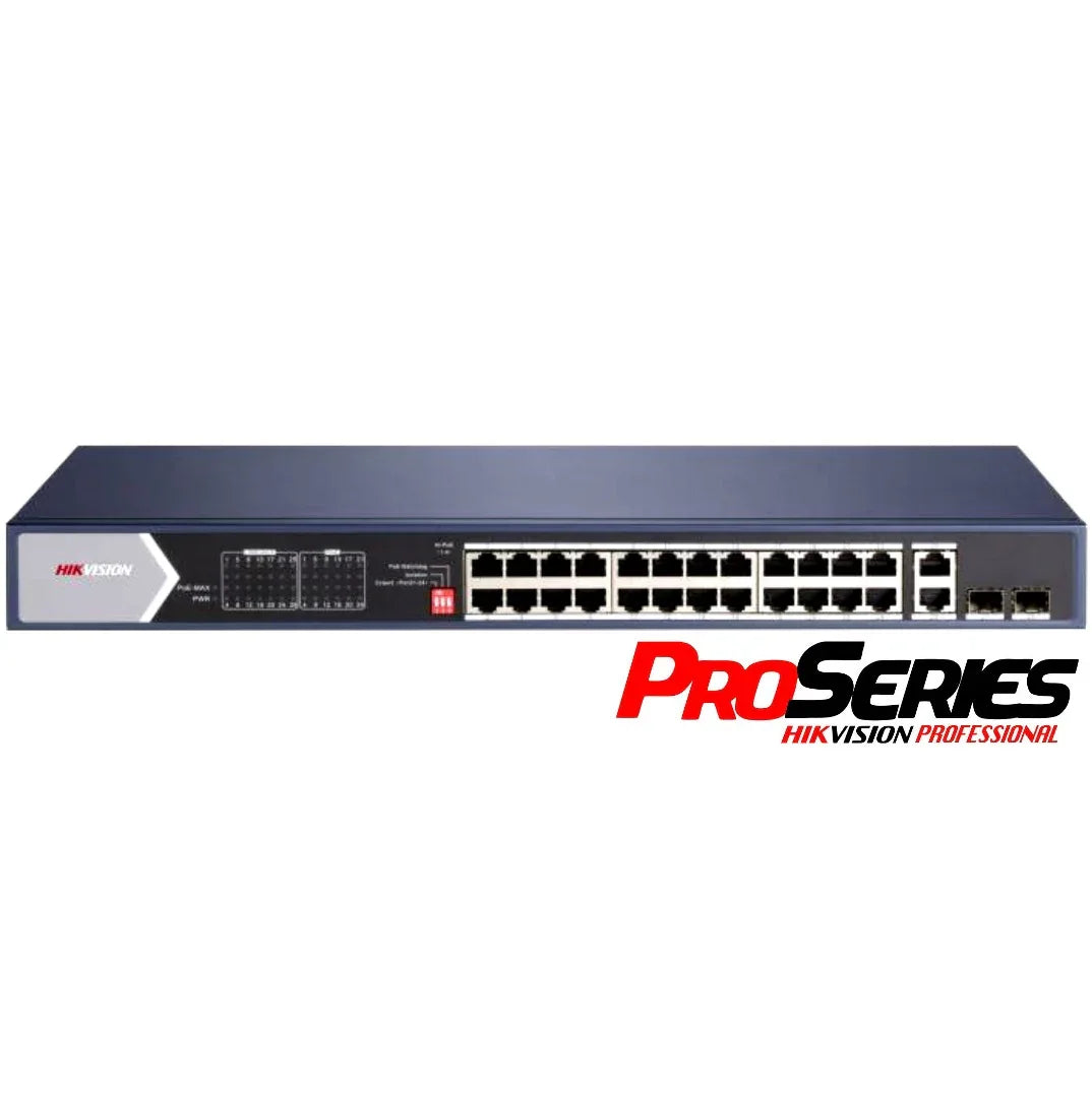 Switch PoE Hikvision PRO 24 puertos gigabit 370w - Tecatech-uy