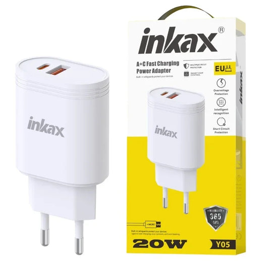 Cargador Inkax USB-A+C 20W blanco - Tecatech-uy