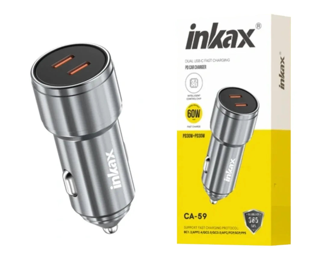 Cargador auto Inkax USB-Cx2 QC3.0 60W gris - Tecatech-uy