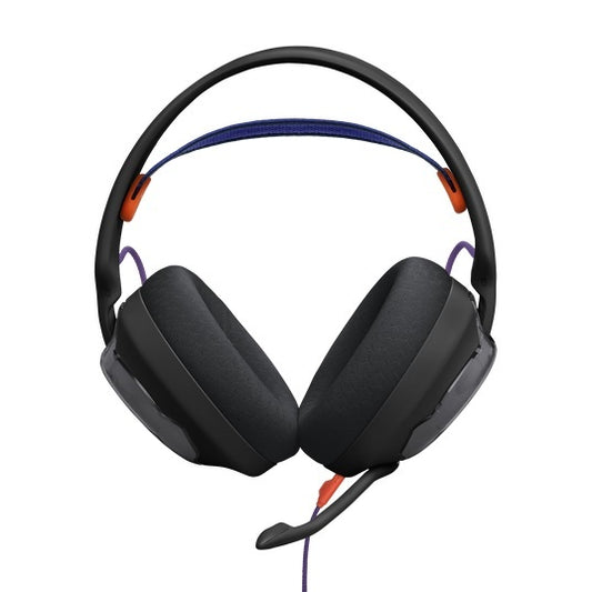 Auriculares gaming negros con micrófono y diadema azul, accesorios PC Tecatech Uruguay