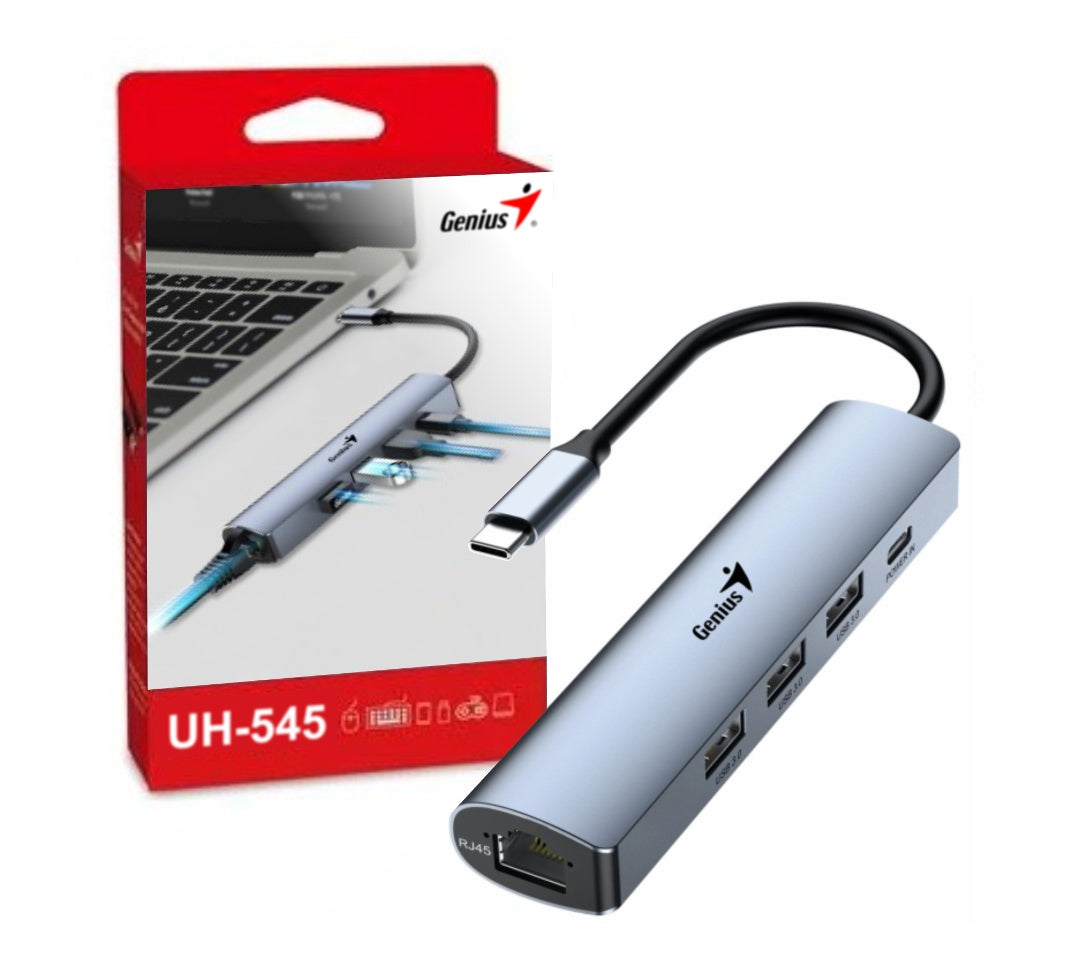 Hub Genius USB-C a USB-A y RJ-45 - Tecatech-uy