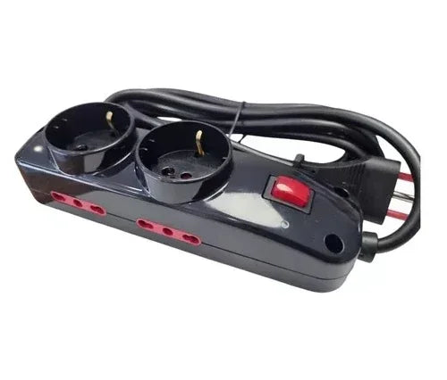 Alargue 3 metros 2xSchuko 4x3L a ficha 3L Conatel negro - Tecatech-uy