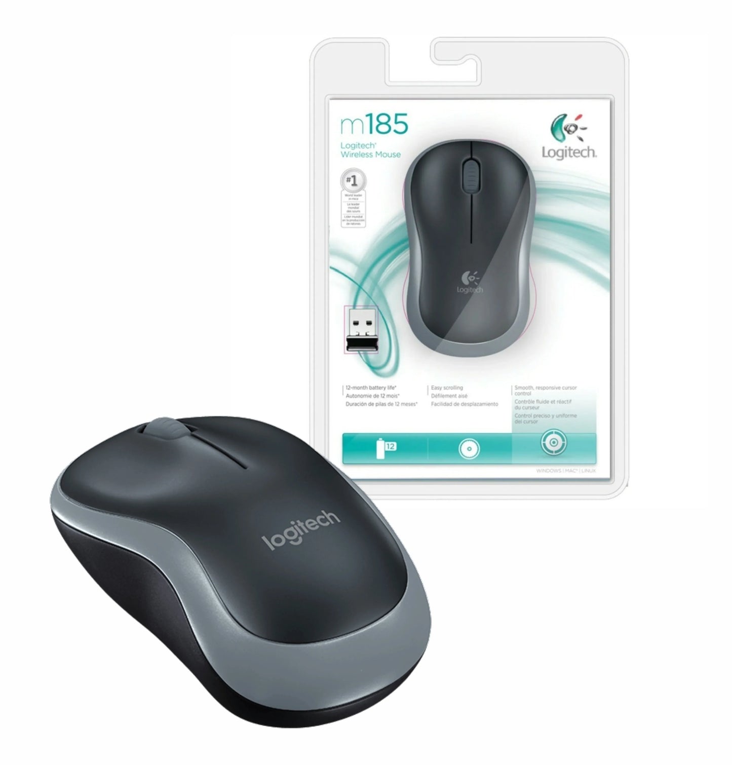 Mouse Logitech M185 inalámbrico negro - Tecatech-uy