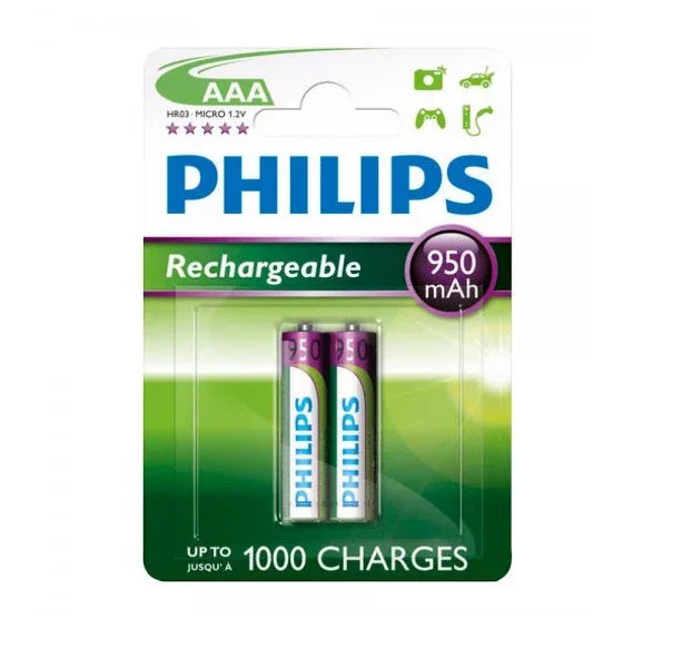 Pilas recargables Philips AAA 950mAh X2 - Tecatech-uy
