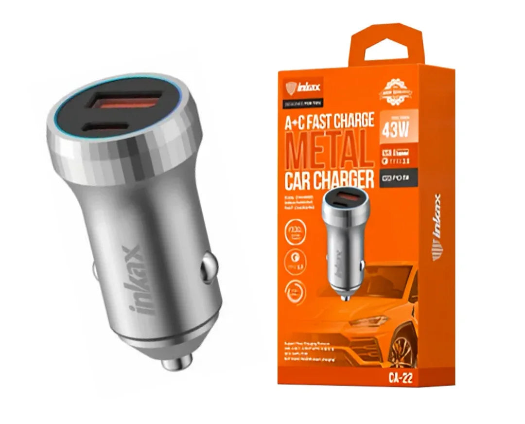 Cargador auto Inkax USB-A+C 43W azul - Tecatech-uy