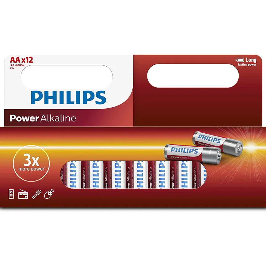 Pilas alcalinas Philips AA x 12 - Tecatech-uy