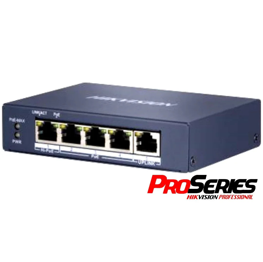Switch PoE Hikvision PRO 5 puertos gigabit 60w - Tecatech-uy
