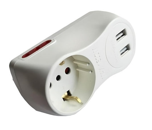 Adaptador 1xSchuko + 2x3L a 3L + 2USB Conatel