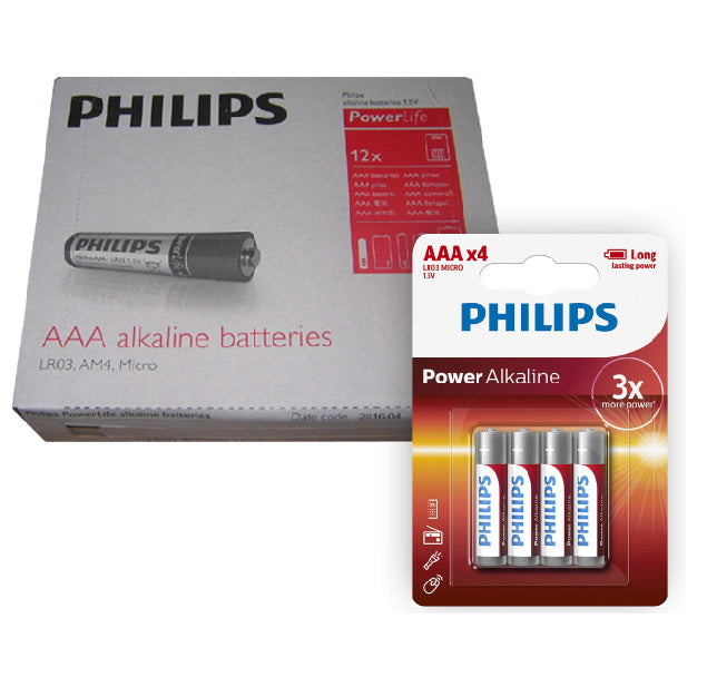 Pack de 12 blister de Pilas alcalinas Philips AAA X 4 unidades - Tecatech-uy