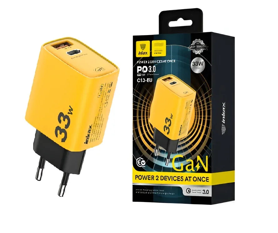 Cargador Inkax USB-A+C 33W amarillo - Tecatech-uy