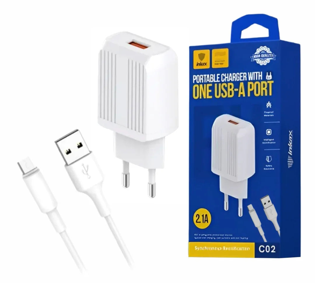 Cargador Inkax USB-A 2.1a + Cable Micro USB - Tecatech-uy