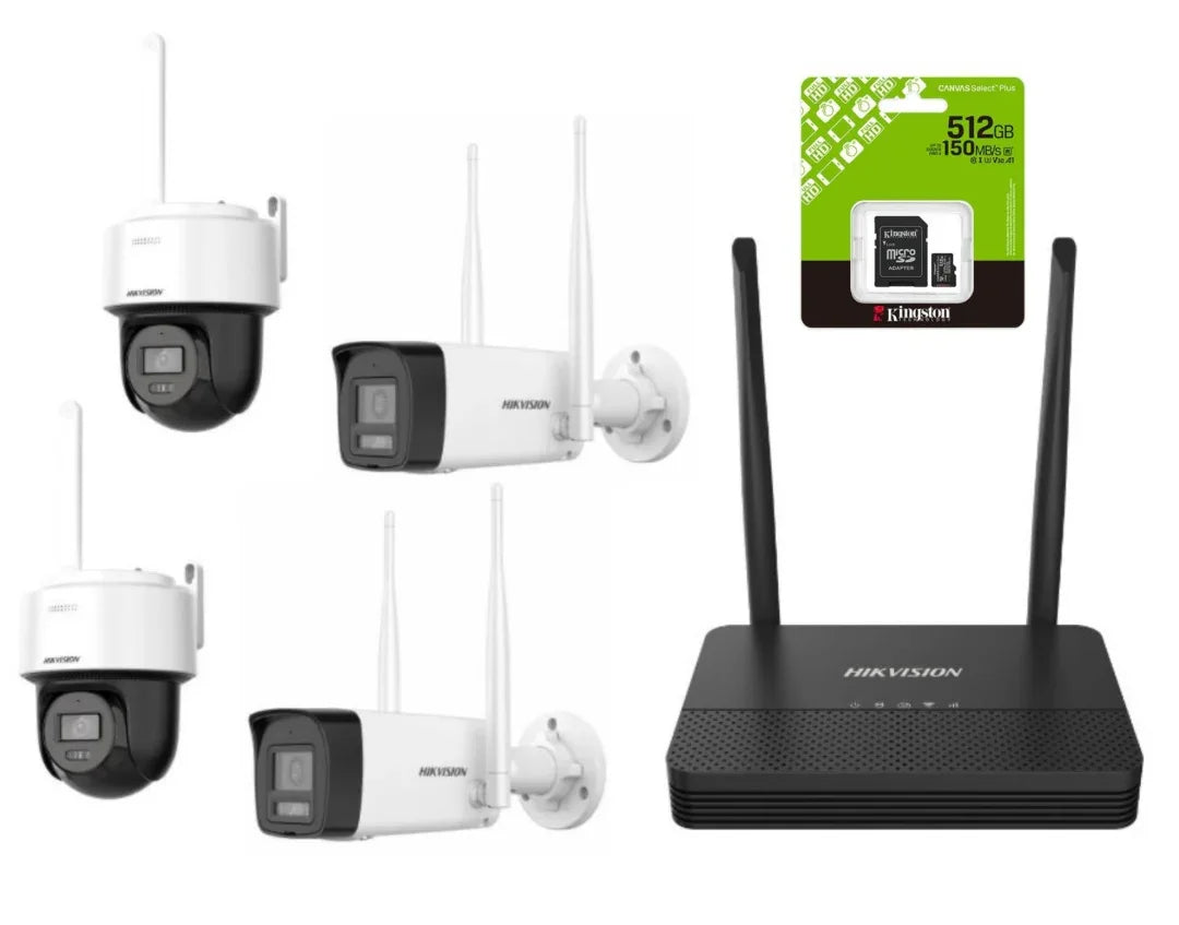 Combo Hikvision NVS Wifi 6 + 4 camaras 2MP + MicroSD 512GB - Tecatech-uy