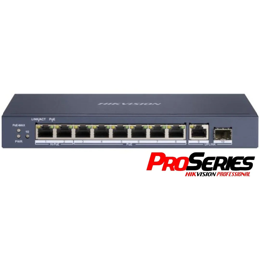 Switch PoE Hikvision PRO 8 puertos gigabit 110w - Tecatech-uy