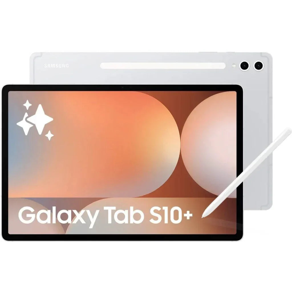 Tablet Samsung Galaxy Tab S10+ blanca con lápiz óptico, pantalla grande, tecnología en Tecatech Uruguay