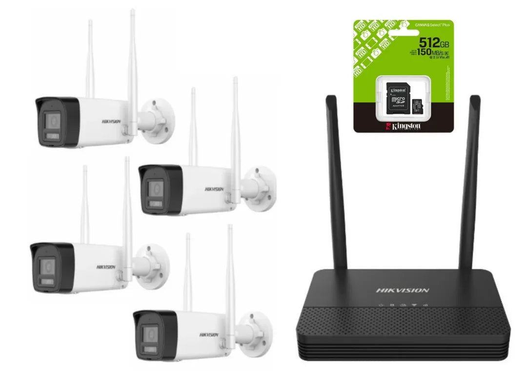Combo Hikvision NVS Wifi 6 + 4 camaras bullet 2MP + MicroDS 512GB - Tecatech-uy