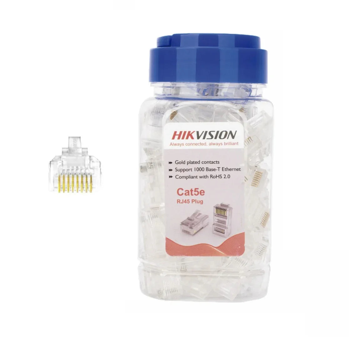 Conectores Hikvision RJ45 Cat5e 30U x 100 unidades - Tecatech-uy