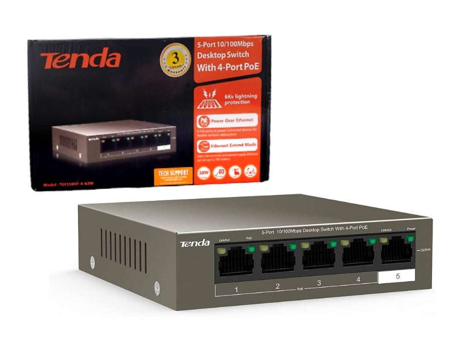 Switch Tenda PoE 4+1 puertos