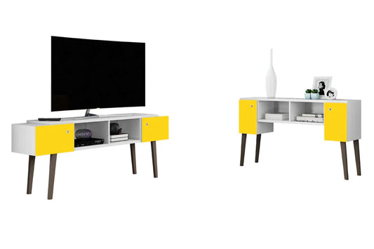 Rack / Aparador para TV con patas blanco con amarillo - Tecatech-uy