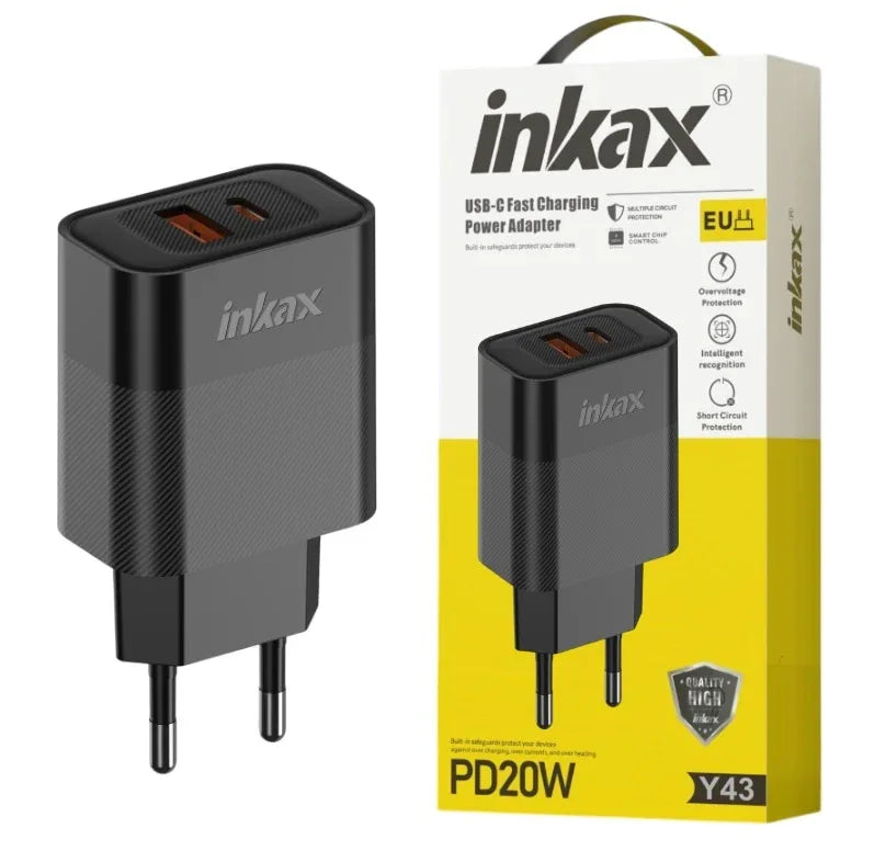 Cargador Inkax USB-A+C 20W+18W negro - Tecatech-uy