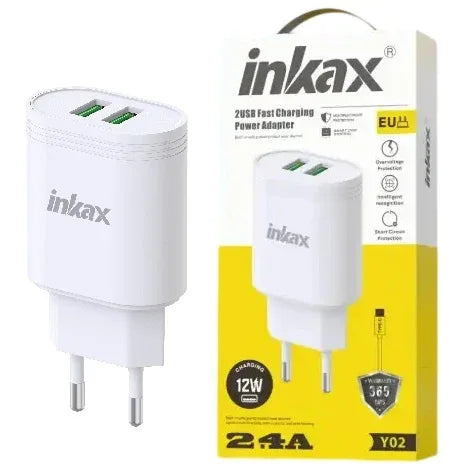 Cargador Inkax 2xUSB-A 12W 2.4A blanco - Tecatech-uy
