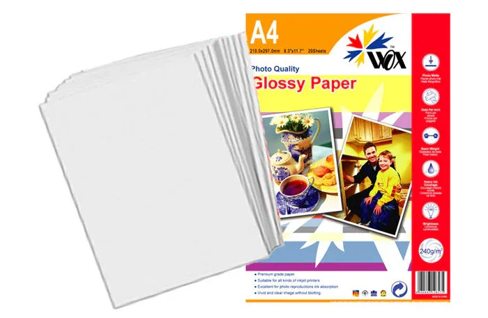 Papel wox glossy fotográfico a4 240grs. X 20 uds. - Tecatech-uy