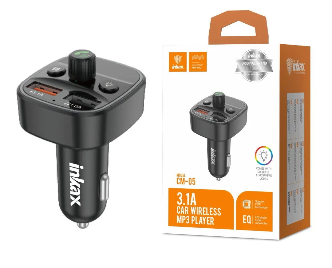 Cargador auto Inkax USB-Ax2 3.1a 15w MP3 / FM / BT - Tecatech-uy
