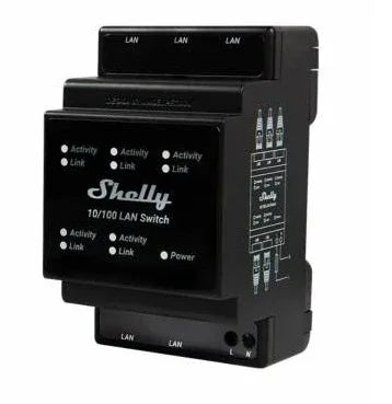 Switch LAN Shelly 5 puertos RJ-45 DIN - Tecatech-uy