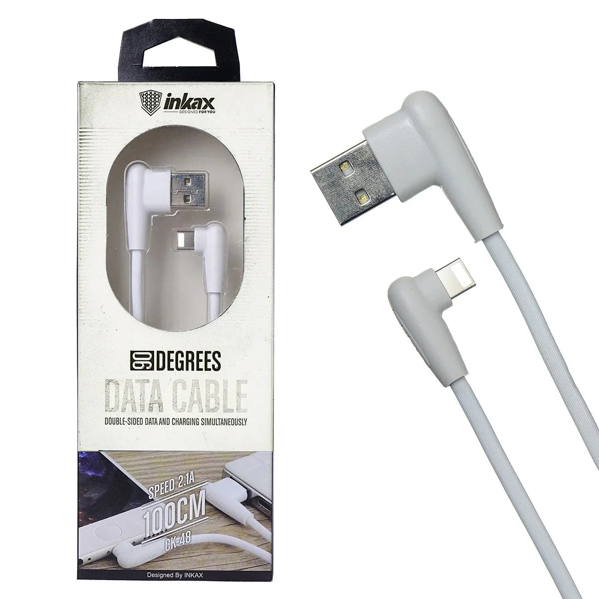 Cable Inkax 1 metro USB-A a Lightning conector 90° - Tecatech-uy